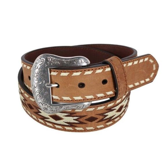 Ariat A1039802 Mens Sz 36 Lt Brown Embroidered Aztec Print Leather Belt - Picture 6 of 8